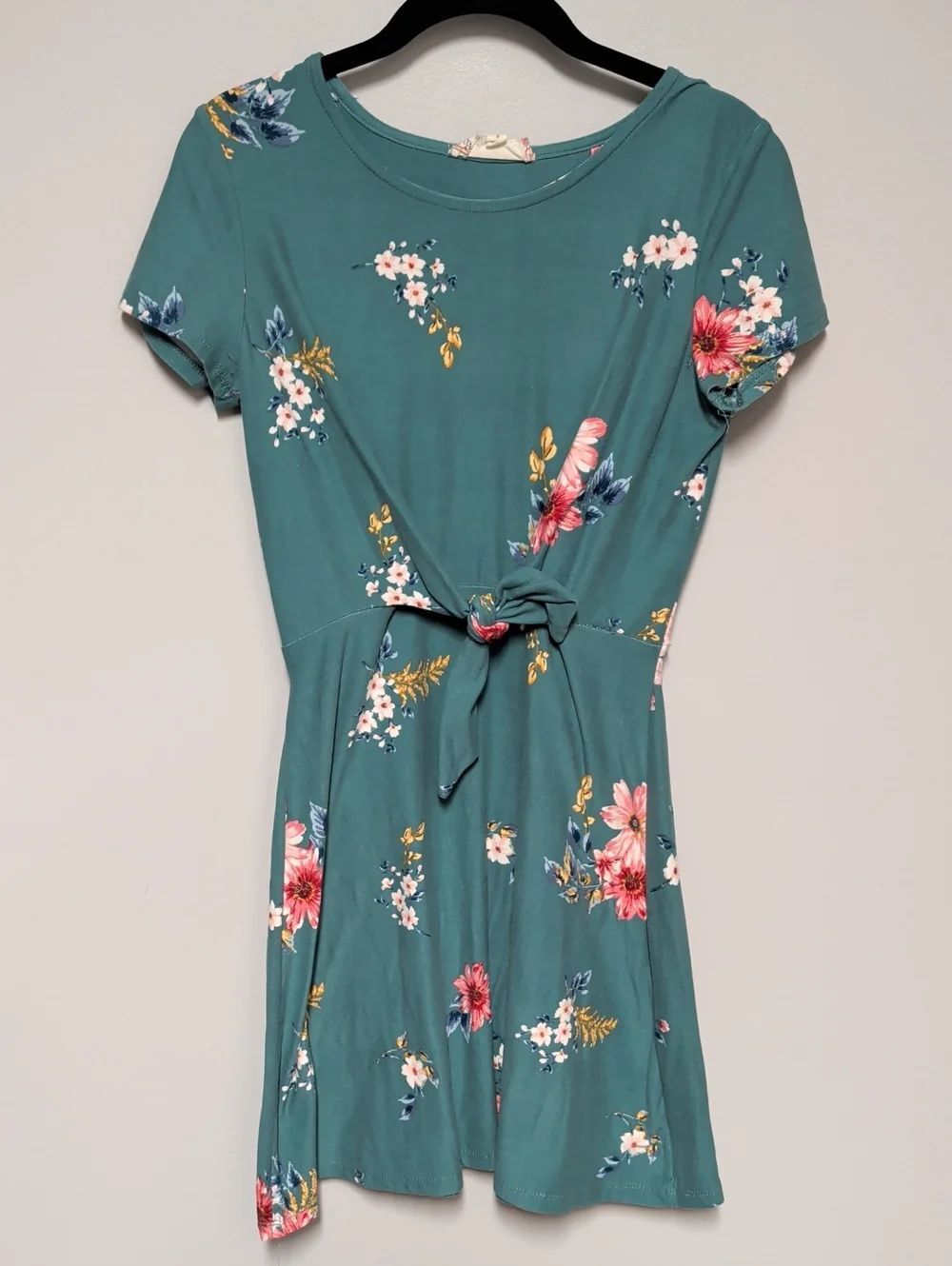 Floral Teal Tie-Front Mini Dress